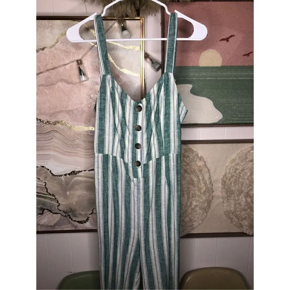 Romeo and Juliet Couture Striped Linen Jumpsuit